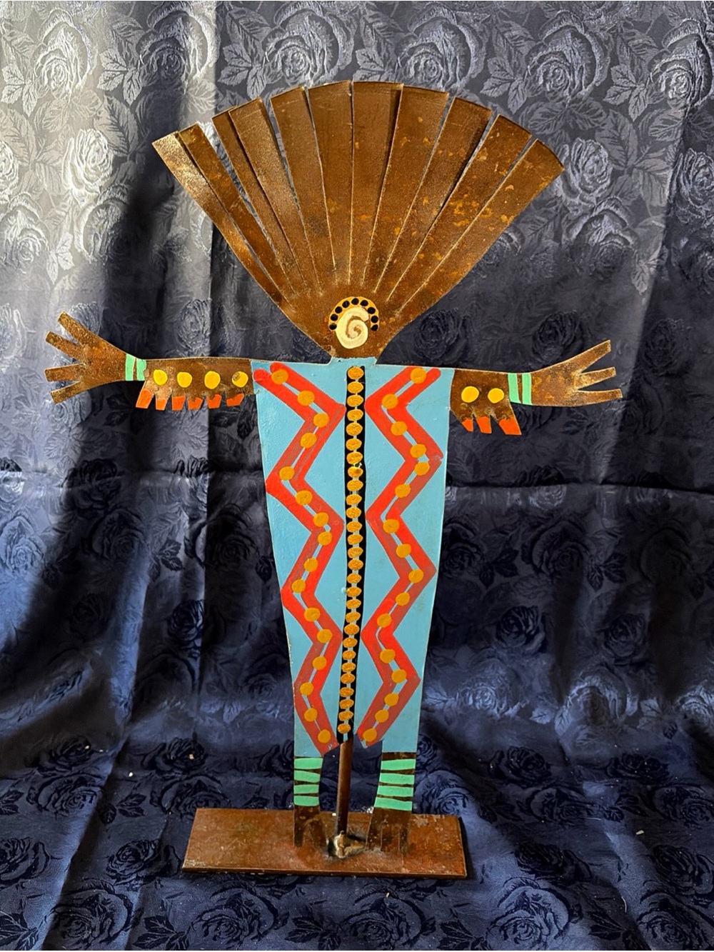 VTG Metal Folk Art-Native American  Piece “Crazy Head” By Bill & Marcia Finks